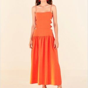 Farm Rio Orange Cut Out Midi Dress